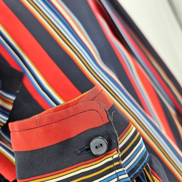 VTG 60s Saint Laurent Rive Gauche Blouse Multicolor Striped Silk Tie Neck Sz 38 - Picture 3 of 6